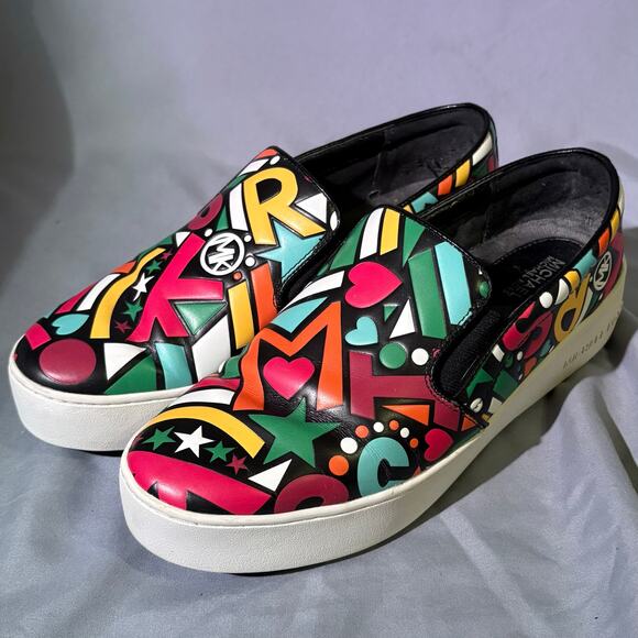 MICHAEL Michael Kors Shoes - Michael Kors Keaton Slip-On Sneakers Multicolor Graphic Print Women’s 7.5